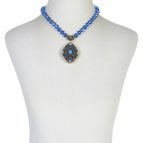 HEIDI DAUS "Sparkling Storyteller" Locket Necklace & Earrings Set ~Pierced, Blue - Picture 5 of 6